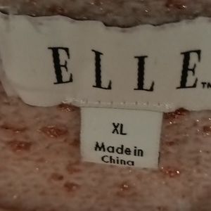 FINAL PRICE ELLE pink/white sweater w mauve speckles and scalloped hem XL